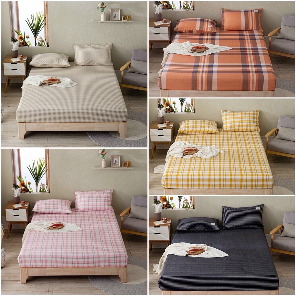 Bộ Ga Gối Cotton Tici Kẻ Vintage Cotton Hoạt Tính - Họa Tiết Kẻ Hiện Đại - Set Ga Gối 3 Món