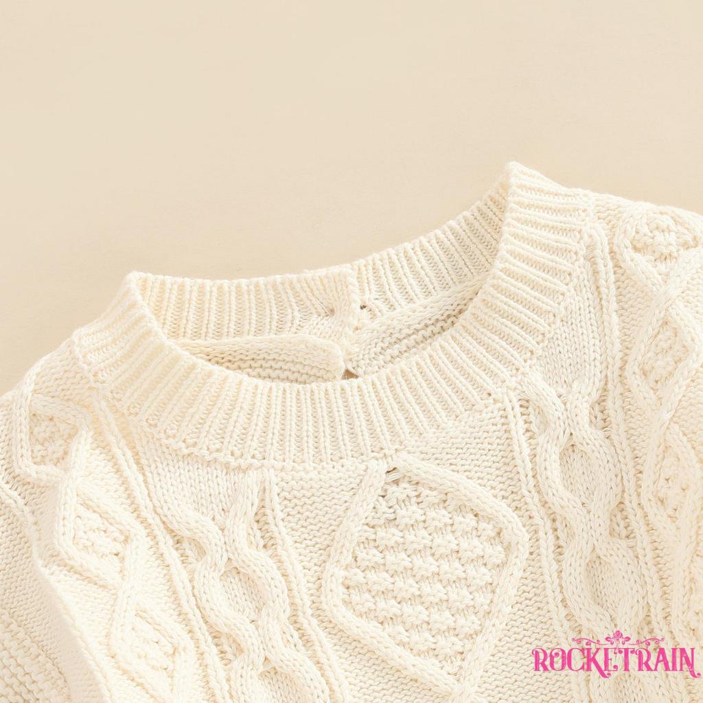 Áo Liền Quần Dệt Kim Tay Dài Cổ Tròn Màu Sắc Đơn Giản Cho Bé