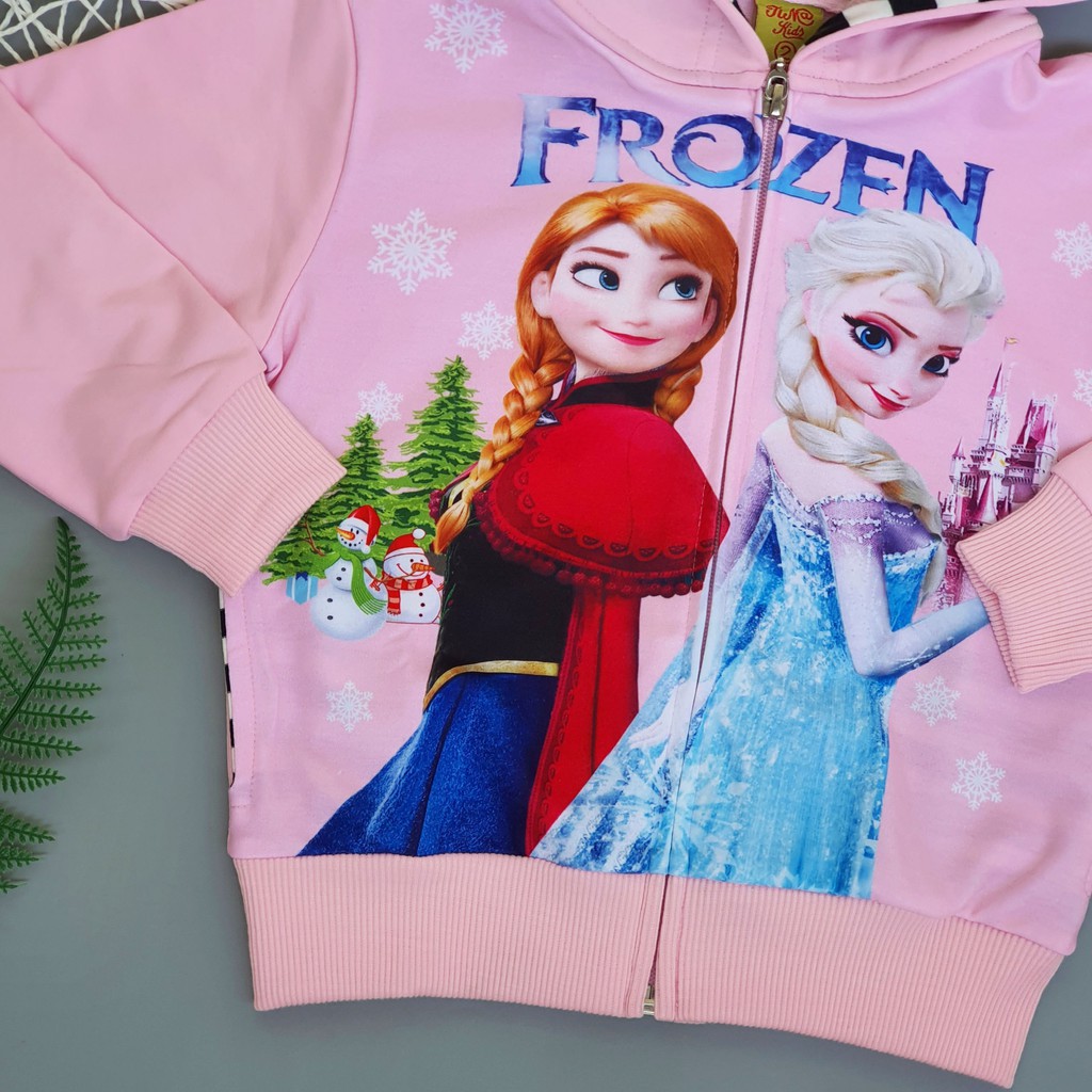 Áo khoác bé gái cotton thoáng mát hình in Elsa 3D size 1-8