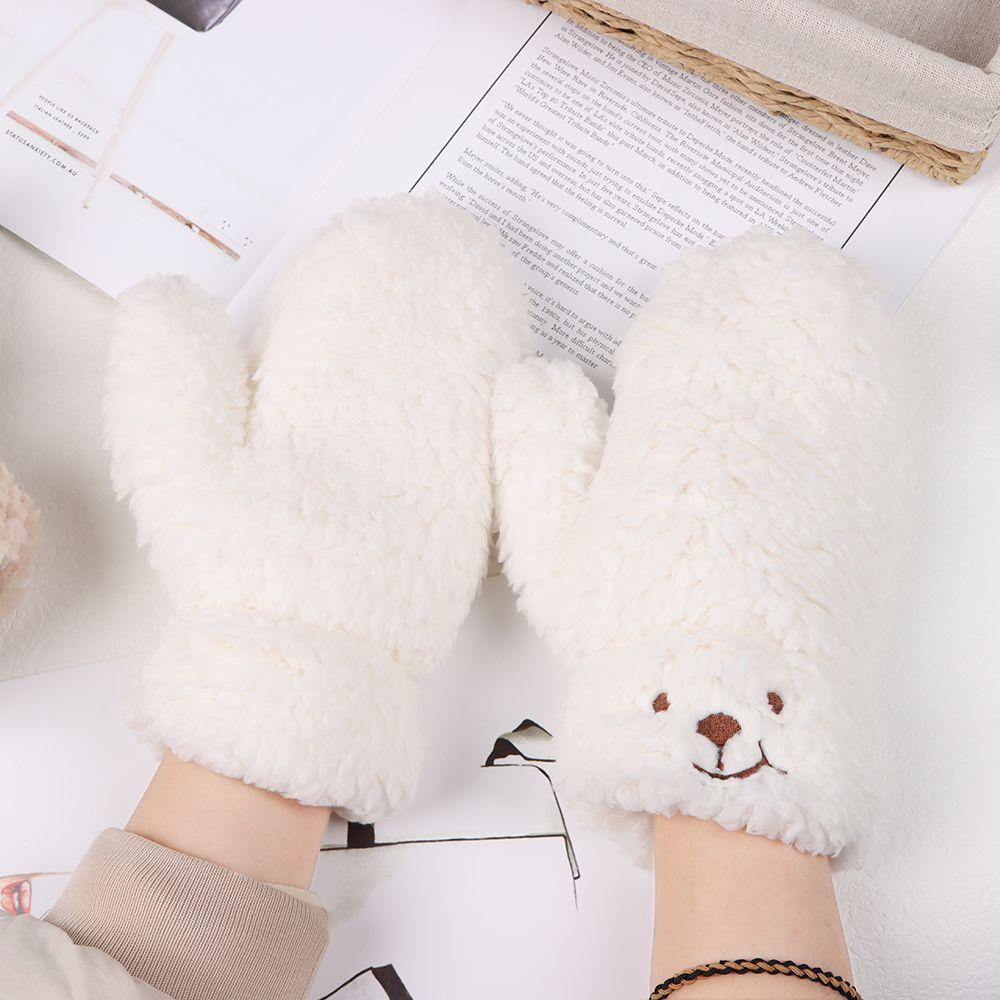 OSIER1 Găng Tay Bông Dày Dặn Hình Gấu Hoạt Hình Dễ Thương