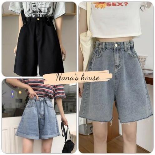 Quần Bò Lửng Cạp Móc Nữ 🎁 Nana's House - FREESHIP 🎁 Short jean ống rộng suông trơn, cạp cao rách gối Ulzzang  ྆ ྇