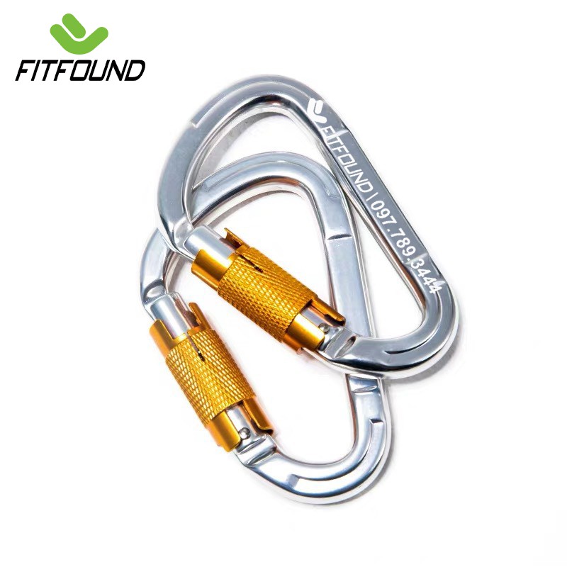 Móc Khóa Carabiner Chữ D Hợp Kim Kẽm Nhôm Có Ren Khóa Chịu Tải 25K 2500Kg Chuyên Leo Núi, Nhảy Dù, Yoga