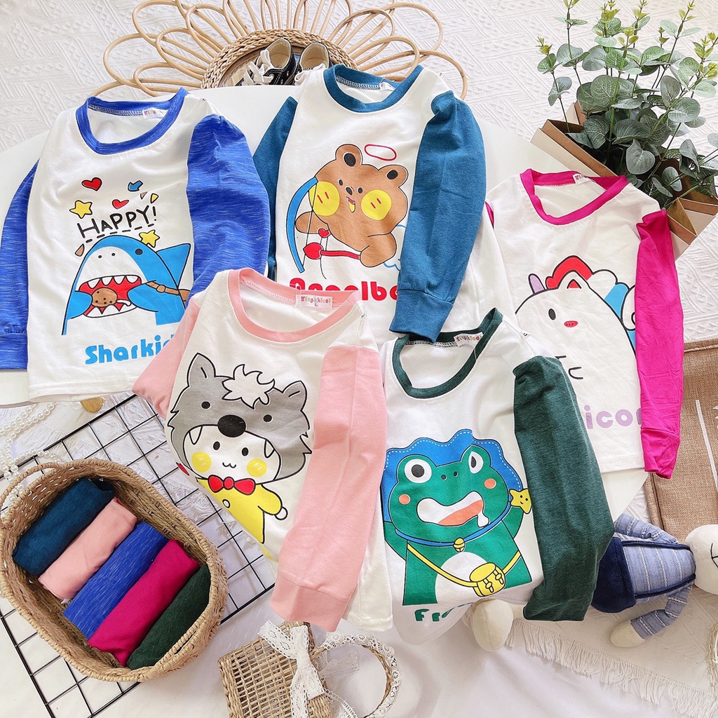 Bộ quần áo cotton mềm co giãn cho bé trai bé gái quần áo thu đông