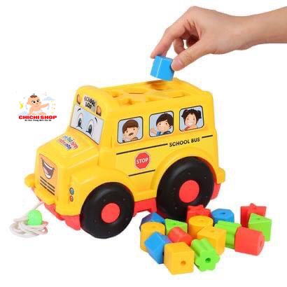 Đồ Chơi Xe Thả Hình Mầm Non School Bus Có Dây Kéo, Giúp Bé Phân Biệt Màu Sắc Hình Khối (Hàng SATO Việt Nam)