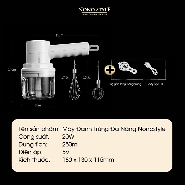 Máy Đánh Trứng Cầm Tay Đa Năng- 2 Trong 1 - Nonostyle - H-D03 20W