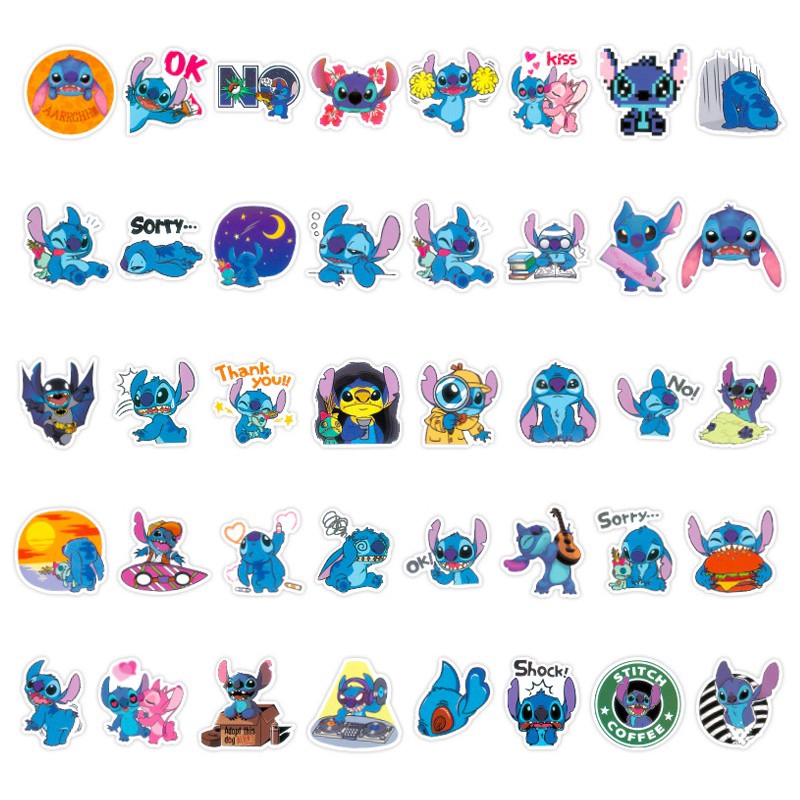 Set 100 miếng sticker hoạt hình Stitch dán trang trí đáng yêu