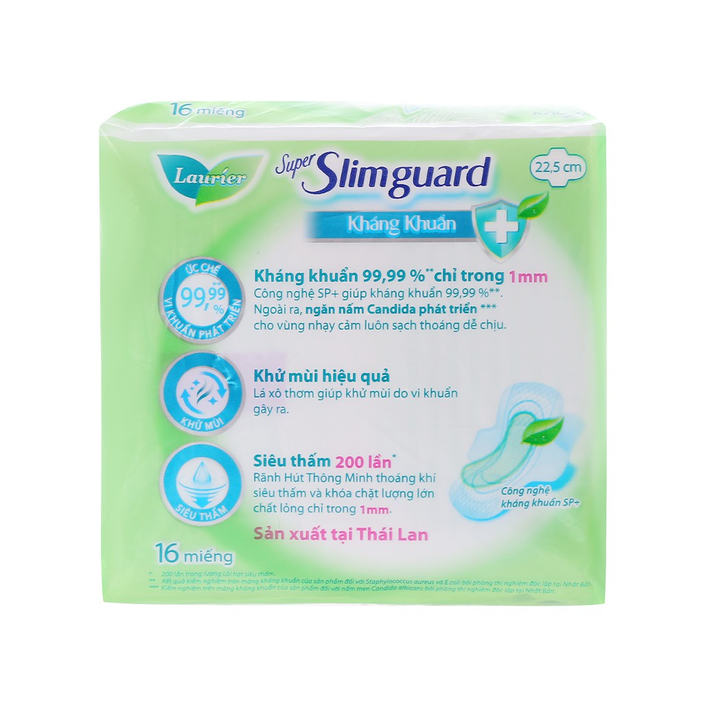 Băng Vệ Sinh Laurier Super Slimguard ChoNgày Nhiều Kháng Khuẩn Siêu Mỏng 1mm 16 Miếng