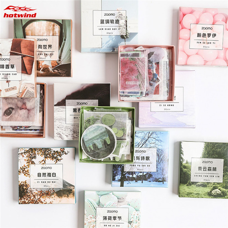 HW Hộp 80 Miếng Dán Hình Ảnh Trang Trí Sổ Lưu Niệm