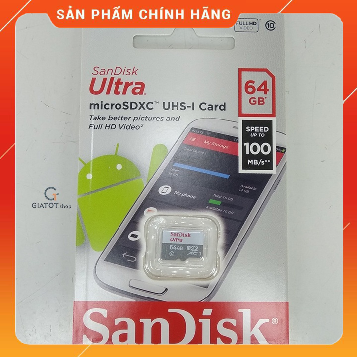 Thẻ Nhớ MicroSD SanDisk Ultra 64GB 100MB/s - Hàng Chính Hãng