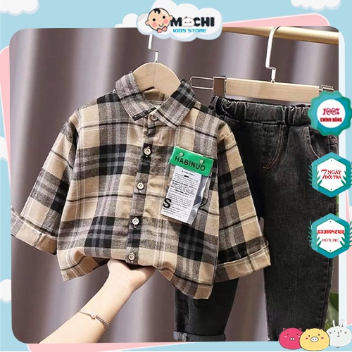 Set đồ bé trai - Áo sơ mi siêu mềm mát + quần jean co giãn cực KOOL ngầu cho bé 8-24kg (CÓ ẢNH THẬT)
