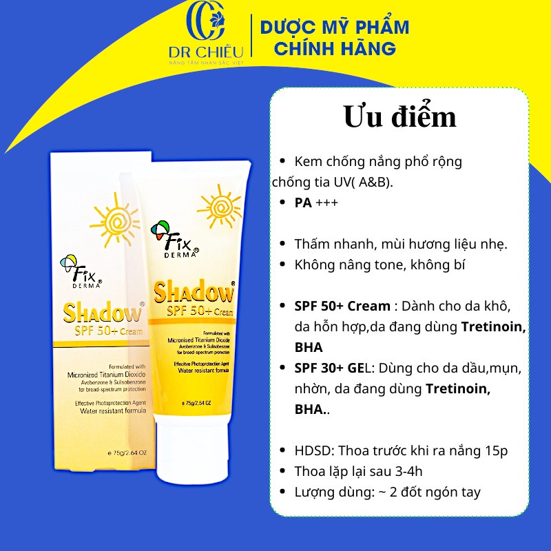 Kem Chống Nắng Shadow SPF 50+ (75g) - Gel Chống Nắng Shadow cho da mặt và toàn thân