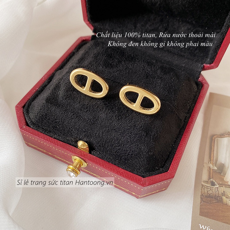 Bông tai bằng titan không gỉ mạ vàng 18k thiết kế hình học đơn giản thanh lịch dành cho nữ