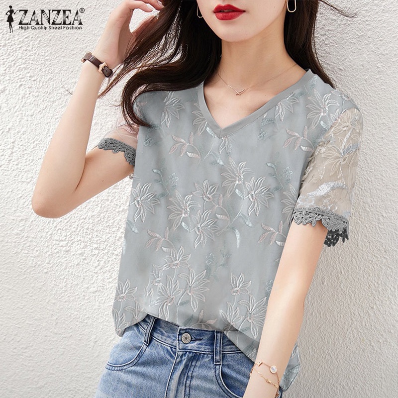 Áo nữ ZANZEA tay ngắn cổ chữ V thời trang thanh lịch