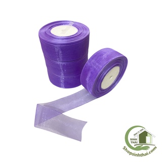 Ruy băng vải voan lưới nhũ viền, màu tím [ set 5 mét x bản rộng 4cm ]
