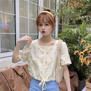 áo kiểu tay ngắn cổ vuông rút eo