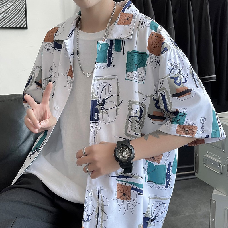 Áo sơ mi tay ngắn hoạ tiết in phong cách hip-hop cho nam (m-3xl)