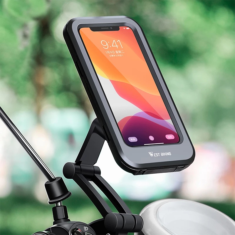 Giá đỡ điện thoại gắn tay lái xe đạp/ xe máy West Biking xoay 360 độ chống thấm nước tiện dụng