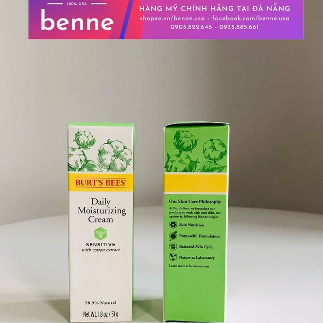 Sữa rửa mặt, kem dưỡng ngày và đêm Burt's Bees Sensitive của Mỹ