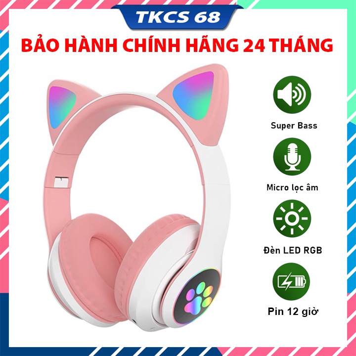 Tai Nghe Mèo Bluetooth STN-28, Tai Mèo Có Mic Dễ Thương, Âm Bass Mạnh Mẽ Nghe Nhạc Cực Hay Chơi Game Đã Bảo Hành 12Tháng