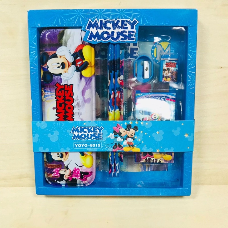 Set đồ dùng học tập 7 món , hộp bút thước kẻ bút màu bút chì cho bé Người nhện Elsa Mickey Pony