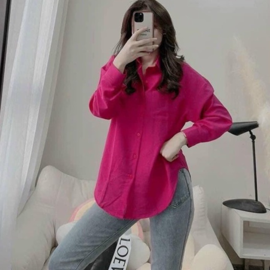 Áo sơ mi nữ dài tay túi ngực vintage form rộng vải đũi cao cấp Shynstores