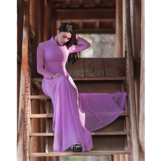 Áo dài tím cà 4 tà kèm quần