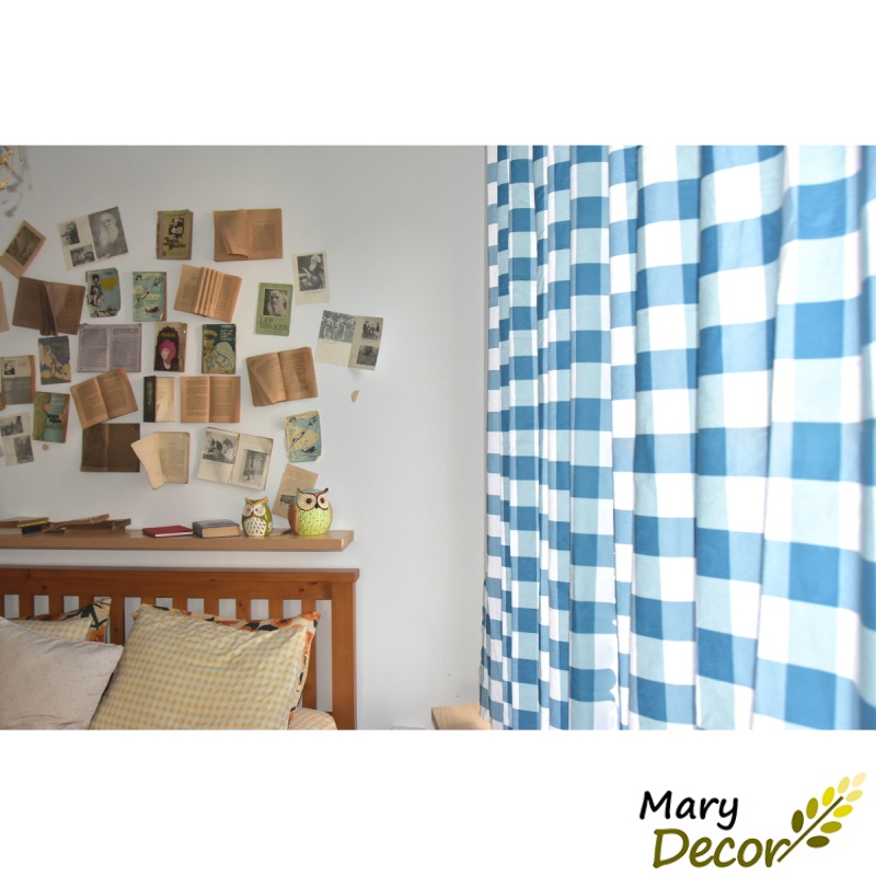 Rèm cửa sổ phòng ngủ chống nắng, màn vải treo tường trang trí decor cửa chính chất liệu cotton Caro xanh dương R-CC22