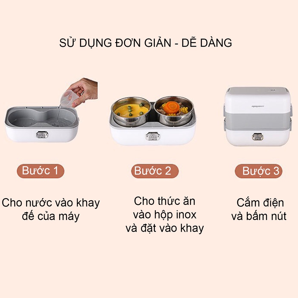 Hộp cơm cắm điện đa năng, hộp cơm hâm nóng văn phòng tự nấu chín thức ăn 2 tầng 4 ngăn, dung tích 2L