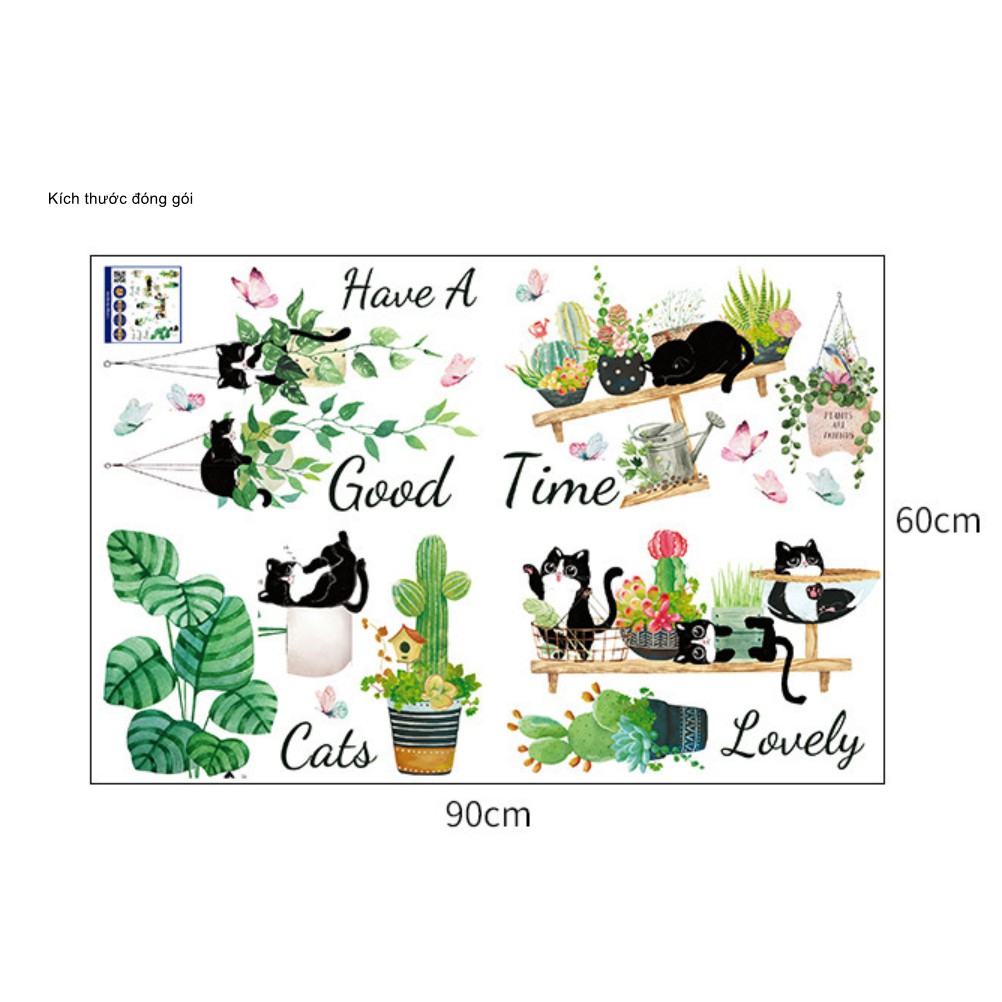 Decal dán tường Cây cảnh và lovely cat