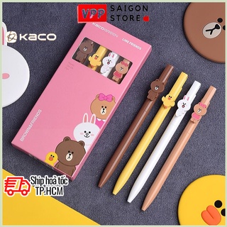 Bộ 4 bút gel mực đen kaco line friends - ngòi 0.5mm