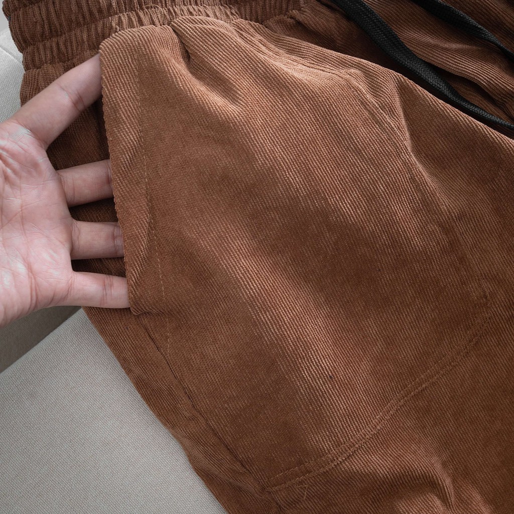 Quần nhung tăm nâu nam thu đông bo gấu