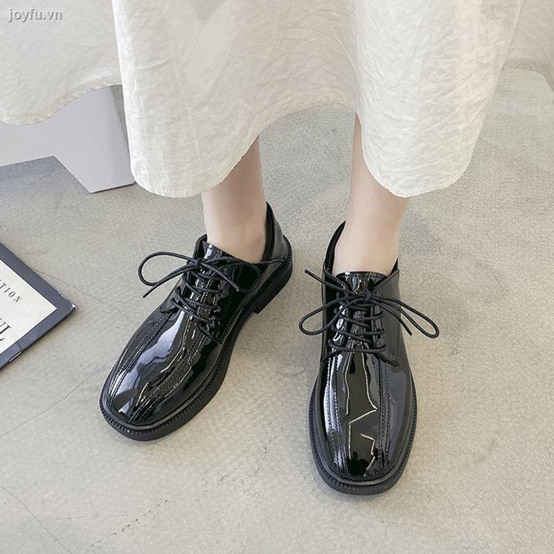 British style small leather shoes women 2021 new fashion s wild thick-heeled uniform single black casual jk
