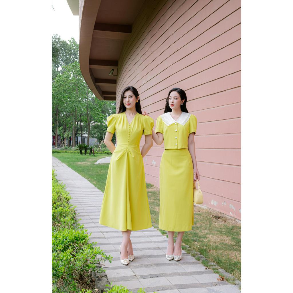 Chân váy trơn dáng A dài-Vàng_LALYA_CV137