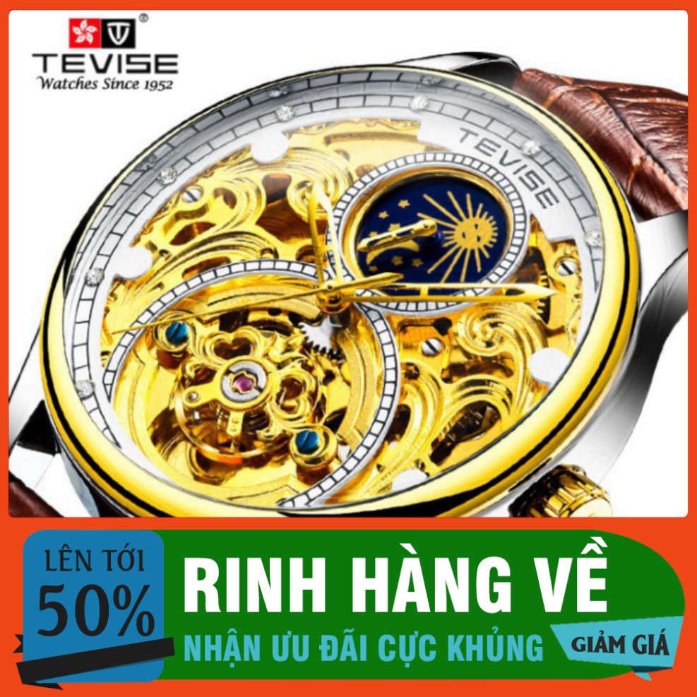 SIÊU SALE Đồng hồ nam máy cơ Tevise T820A dây da chạy full kim Automatic HÀNG CỰC CHẤT