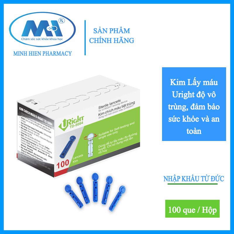 (✅Chính hãng)Kim chích máu Uright (Dùng cho máy đo tiểu đường), 100 kim/hộp