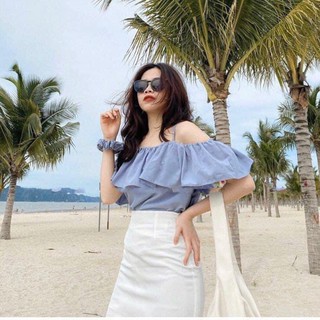Áo kiểu nữ rớt vai kèm chun buộc tóc CKA843 , kiểu áo nữ 2 dây tay ngắn cực dễ thương nhiều màu