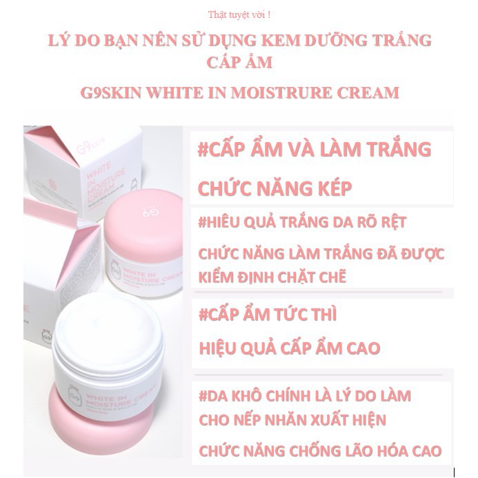 Kem Dưỡng Da Trắng Hồng G9 Skin White In Milk Whipping Cream 50g, Moisture Cream 100g