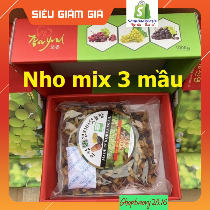 [SIÊU VIP] Nho khô Hàn Quốc hộp 1kg L1, nho khô Mix 3 mầu - Quà biếu Sang trong lịch sự | BigBuy360 - bigbuy360.vn