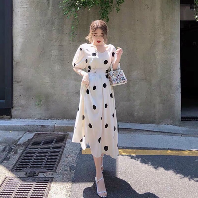 [ Mã FAMAYWA2 giảm 10K đơn 50K] Đầm dài chấm bi mặc đc 2 kiểu như hình phối dây đai lưng