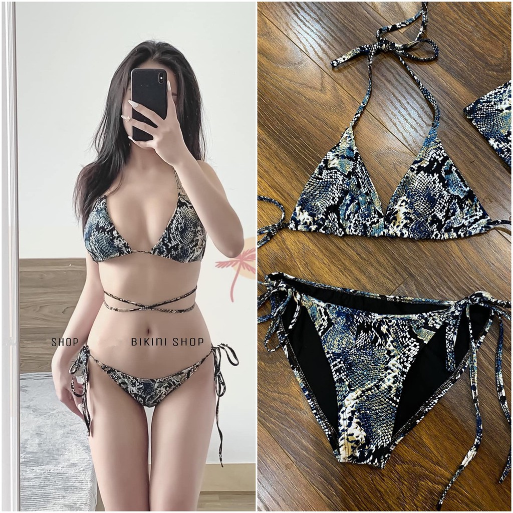 Set 3 chi tiết bikini, áo choàng họa tiết hoa lá sang chảnh - Hàng thiết kế cao cấp