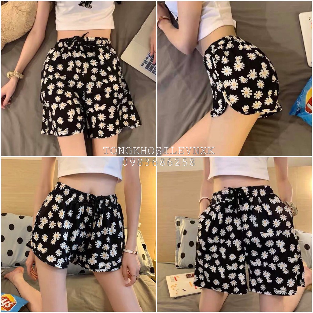 SET QUẦN BẠN THÂN ỐNG RỘNG LƯNG CAO HỌA TIẾT HOA CÚC - QUẦN ĐÙI DAISY - QUẦN LỬNG HOA NHÍ HOT