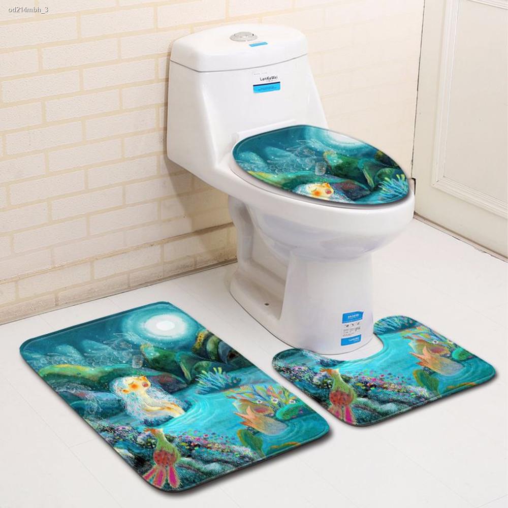 Đồ dùng phòng tắm✾✑Nhà vệ sinh Nắp ghế Hấp thụ 3 cái Bộ Thảm Trang trí Phòng tắm Chống Trượt Lối vào Thảm chùi chân Thảm