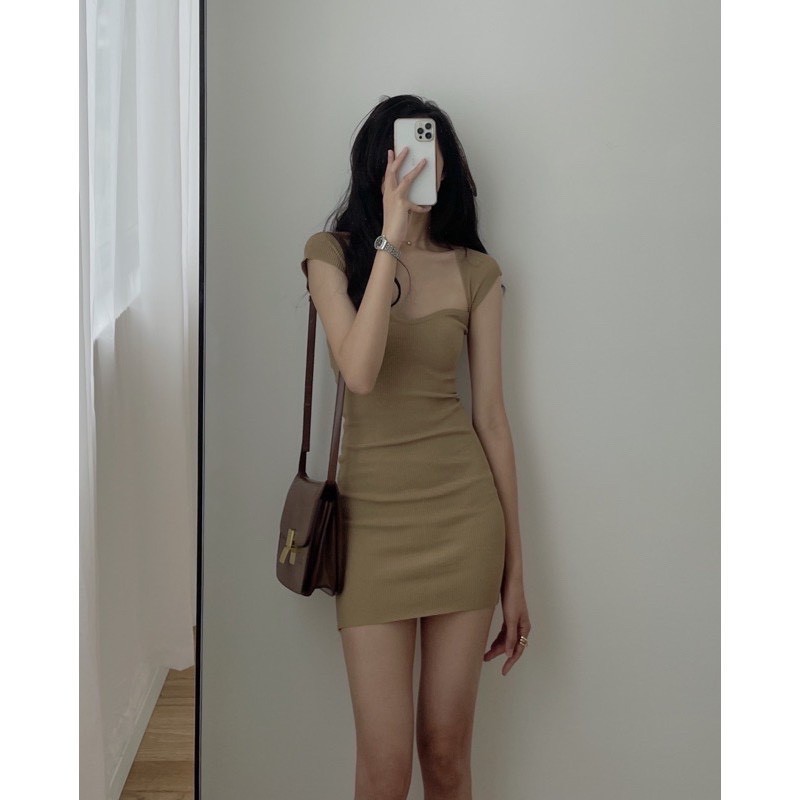 Váy Body Thun Tăm Cổ Én PEONYB Nữ [FREESHIP] 🌸 Đầm dáng ôm thiết kế cúp ngực tay ngắn bánh bèo tiểu thư Ulzzang 🌸