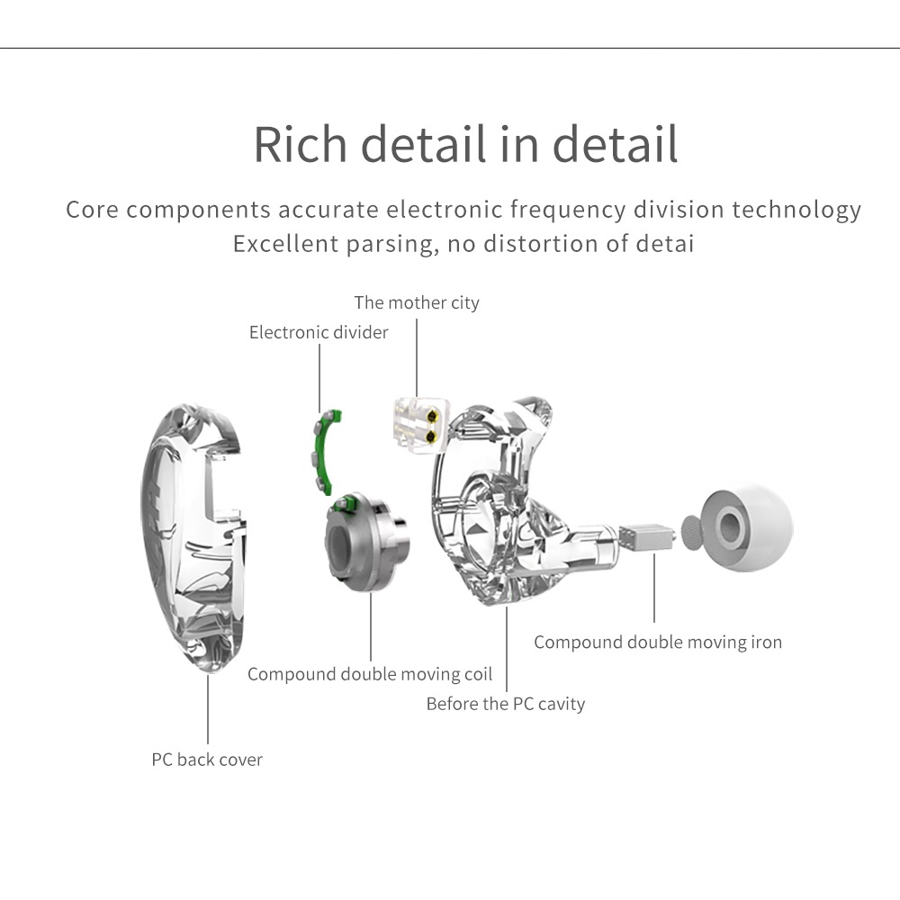 Tai nghe nhét tai có dây FAAEAL V10 TRN 2DD+2BA 2 chấu âm thanh hifi tháo rời được tiện lợi