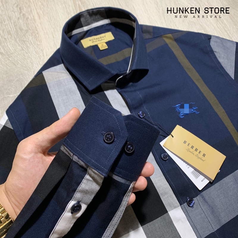 Áo sơ mi nam kẻ sọc caro BBR logo thêu đẹp Sơ mi tay dài kiểu dáng lịch lãm Cotton gân cao cấp ít nhăn | HunKen Store