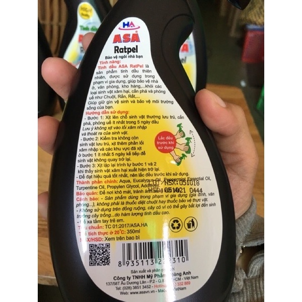 Tinh Dầu Xua Đuổi Chuột ASA Ratpel 350ml - Hiệu quả ngày lần đầu tiên