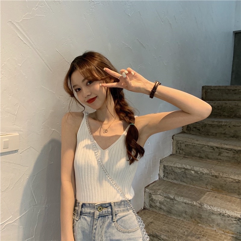 Áo 2 dây nữ, áo yếm dệt kim nữ mùa hè hot hít