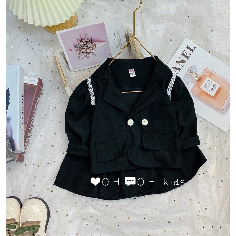 Set váy umi đen viền ren bé gái