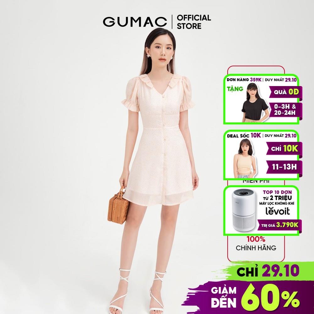 [Mã WABRGUD1 giảm 10% đơn 99K] Đầm ôm nữ body cổ V bèo cổ GUMAC thiết kế công sở, màu cam DB450