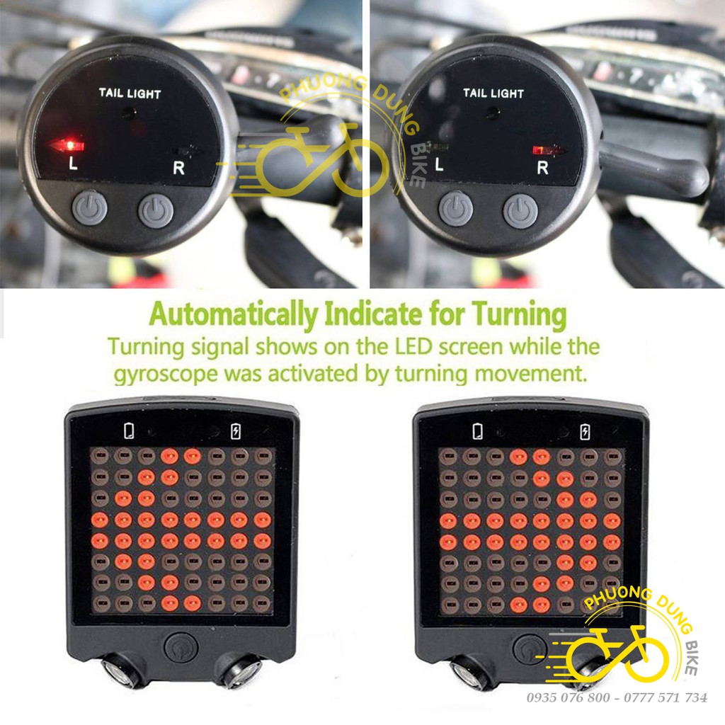 Đèn hậu - Đèn sau xi nhan 64 Led xe đạp có điều khiển Wireless Remote